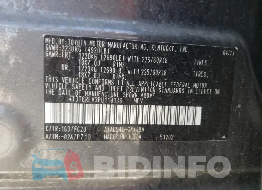 4T3T6RFV3PU119136 Photo# 13