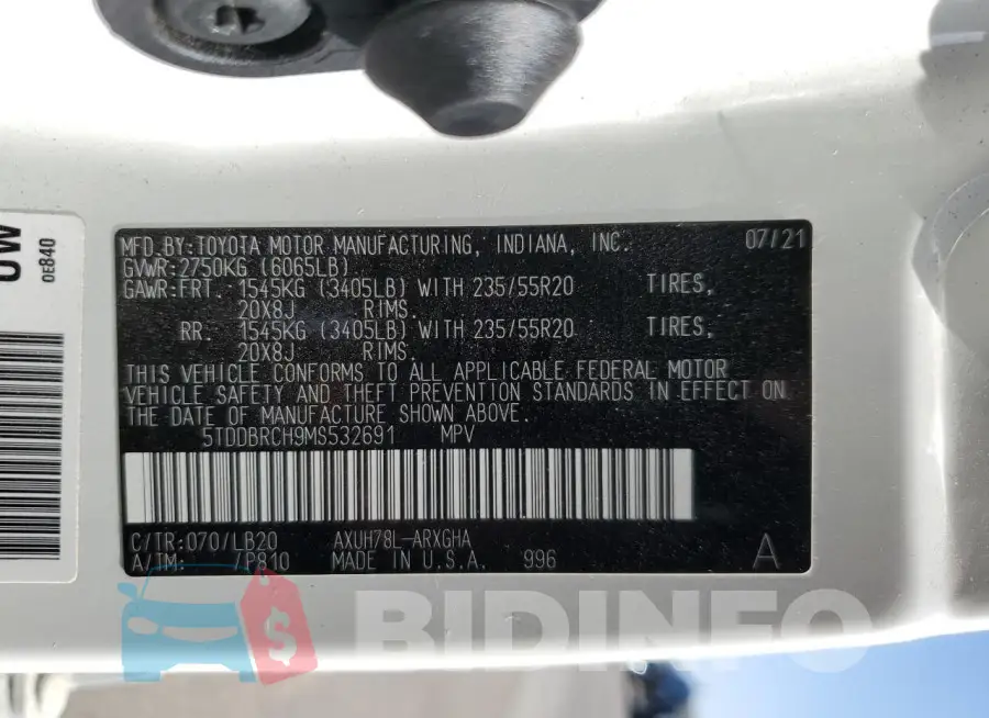 5TDDBRCH9MS532691 Photo# 14