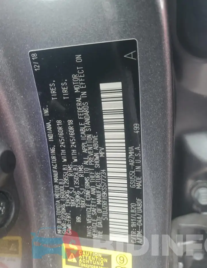 5TDJZRFH9KS577234 Photo# 13