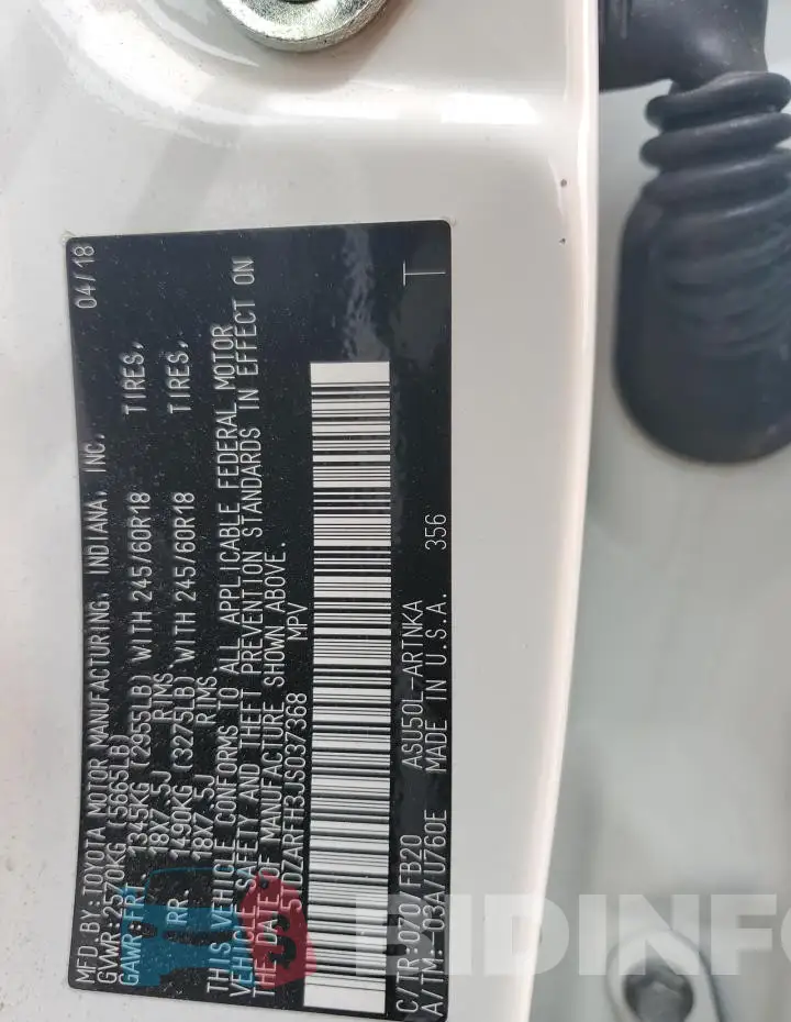 5TDZARFH3JS037368 Photo# 13
