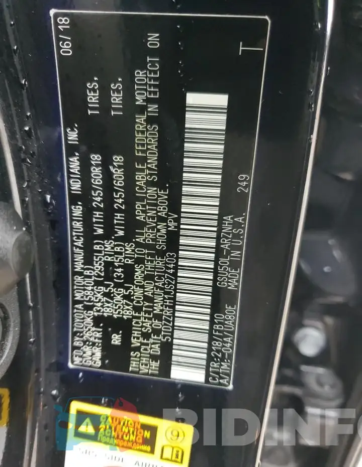 5TDZZRFH1JS274403 Photo# 13