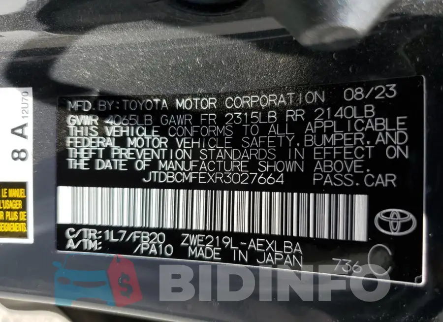 JTDBCMFEXR3027664 Photo# 12
