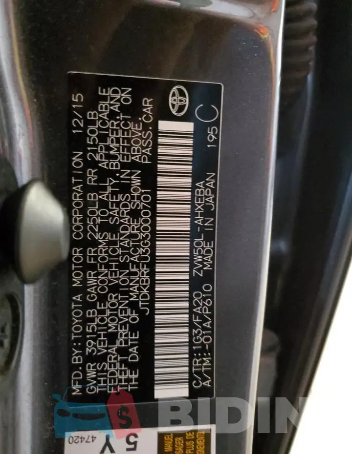 JTDKBRFU3G3000701 Photo# 13