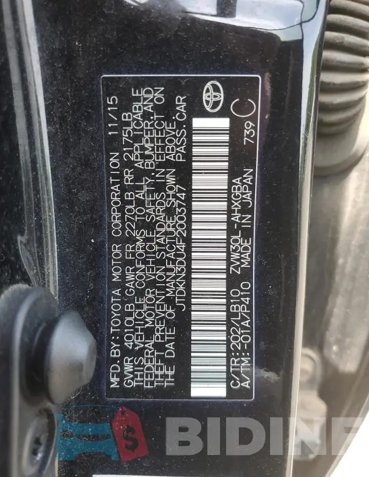 JTDKN3DU4F2003747 Photo# 12