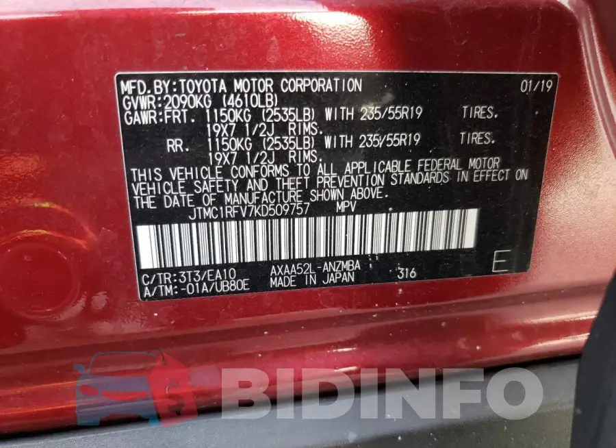 JTMC1RFV7KD509757 Photo# 13
