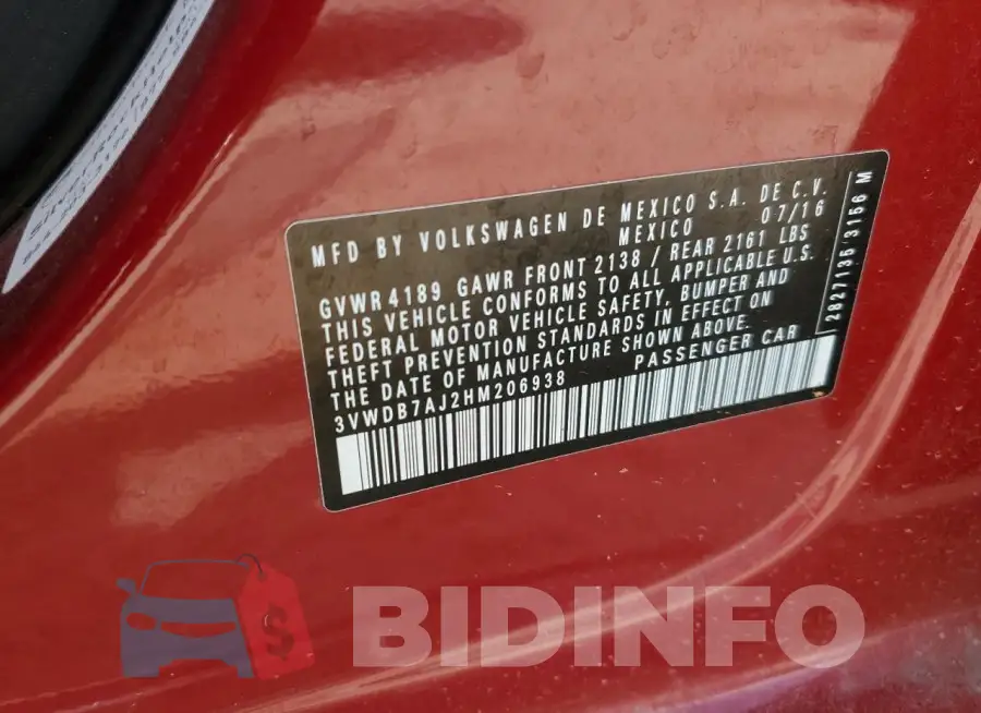 3VWDB7AJ2HM206938 Photo# 12