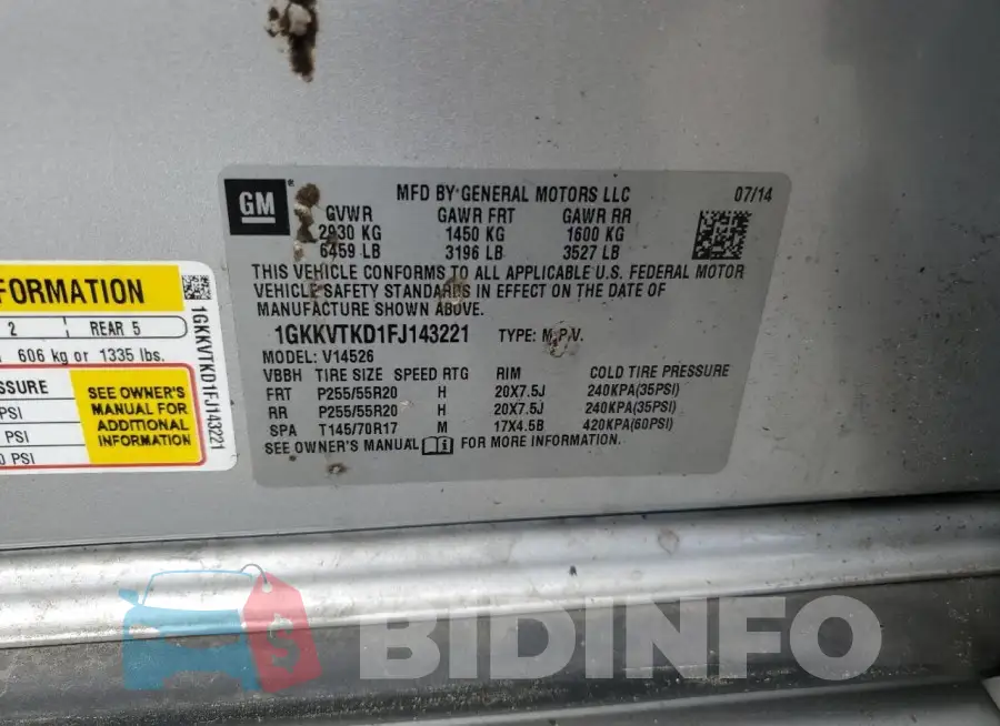 1GKKVTKD1FJ143221 Photo# 13