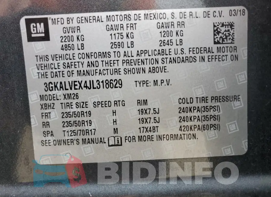 3GKALVEX4JL318629 Photo# 14