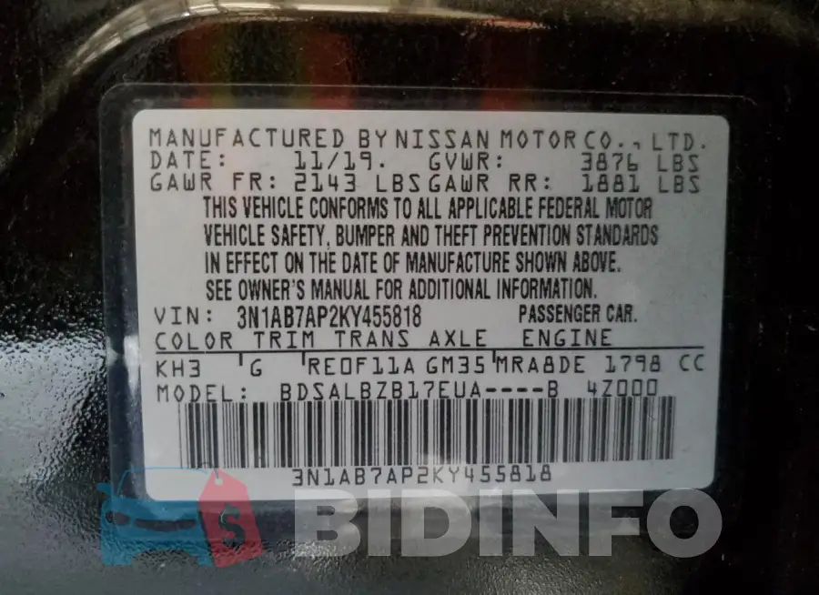 3N1AB7AP2KY455818 Photo# 13