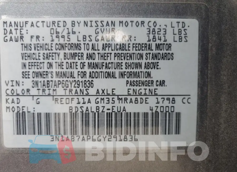 3N1AB7AP6GY291836 Photo# 13