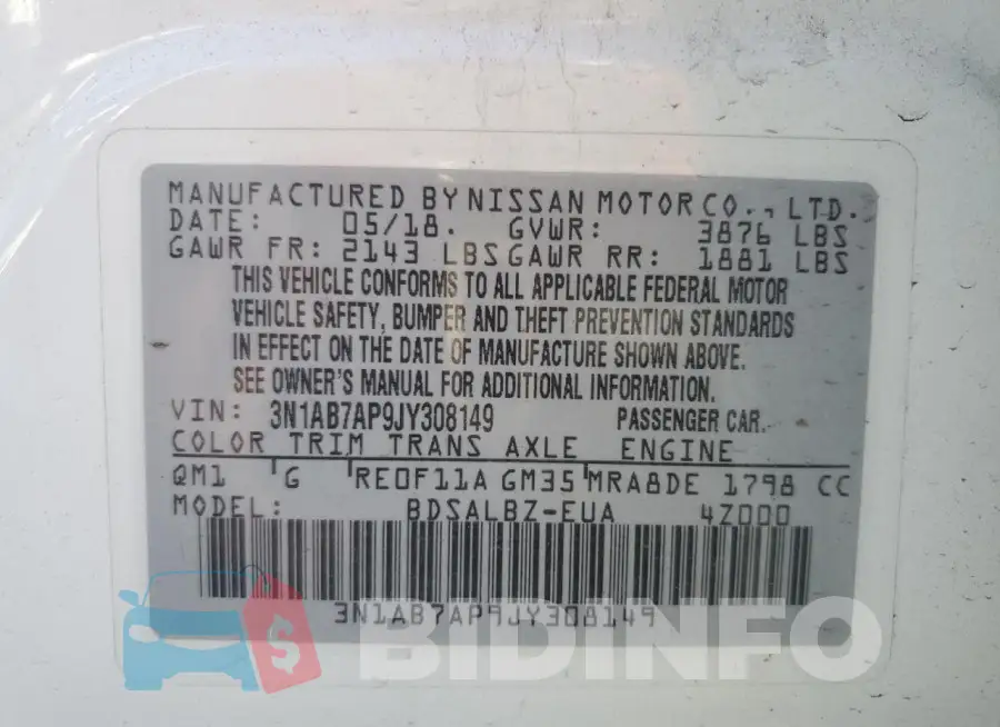 3N1AB7AP9JY308149 Photo# 13