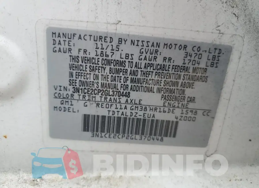 3N1CE2CP2GL370448 Photo# 12