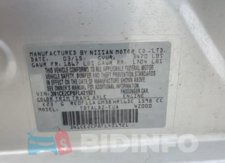 3N1CE2CP8FL421921 Photo# 13