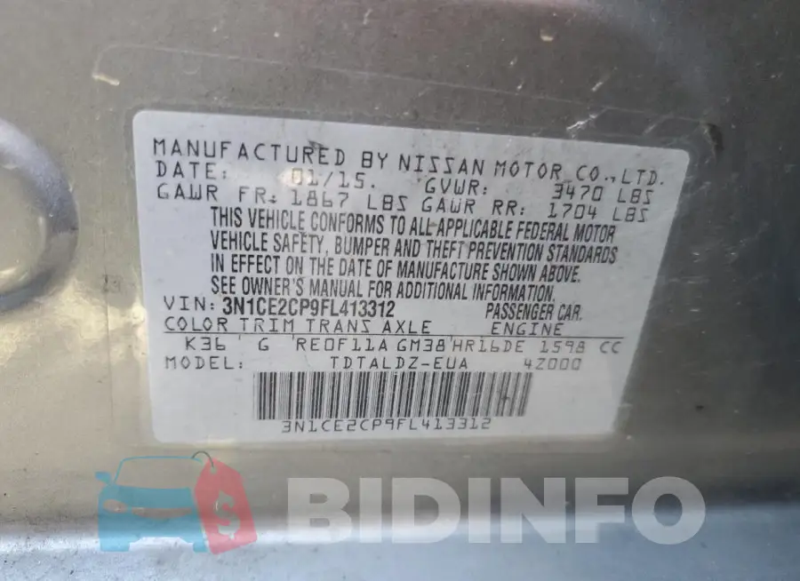 3N1CE2CP9FL413312 Photo# 12