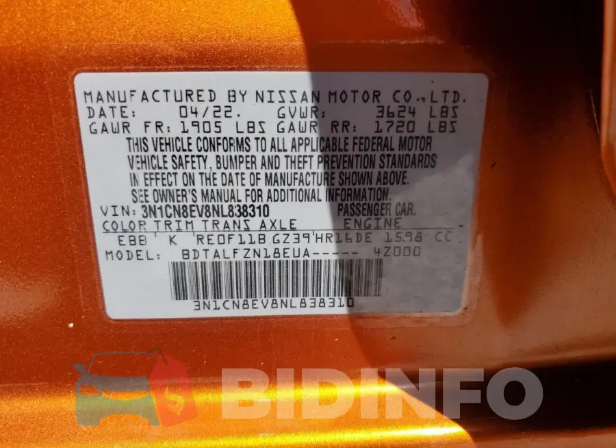 3N1CN8EV8NL838310 Photo# 13