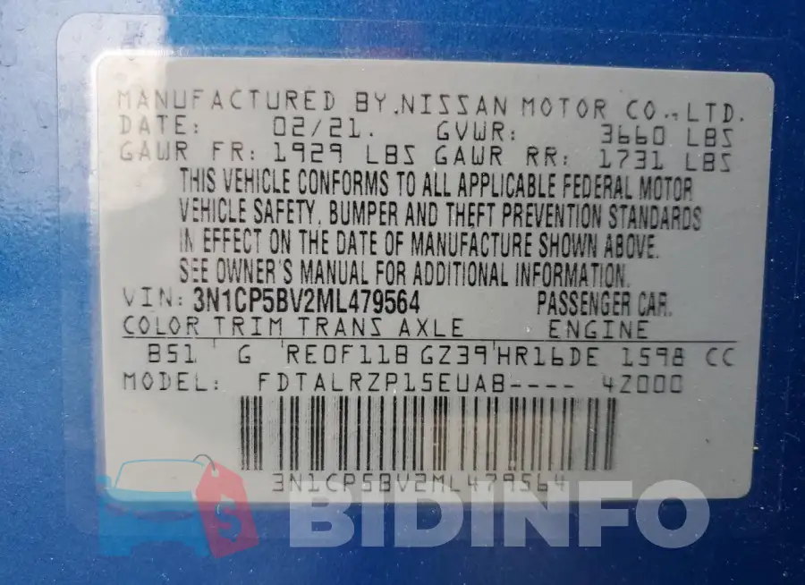 3N1CP5BV2ML479564 Photo# 12