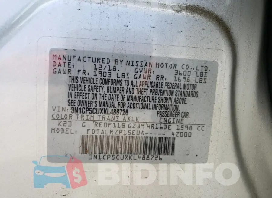 3N1CP5CUXKL488726 Photo# 12