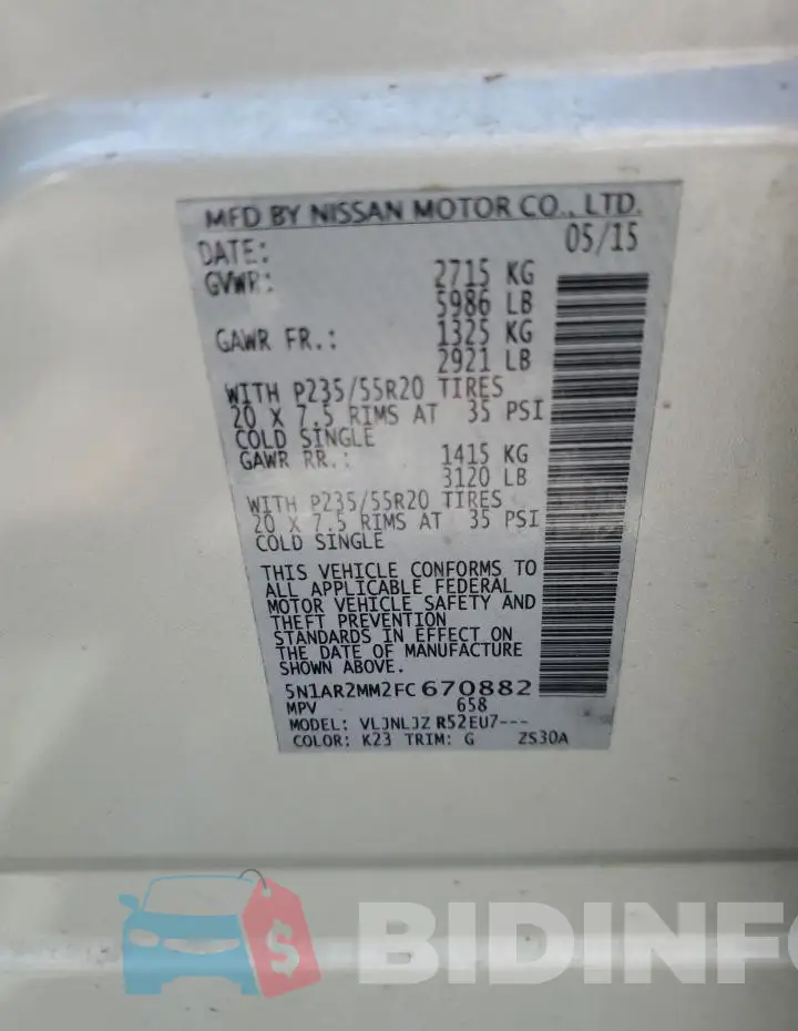 5N1AR2MM2FC670882 Photo# 13