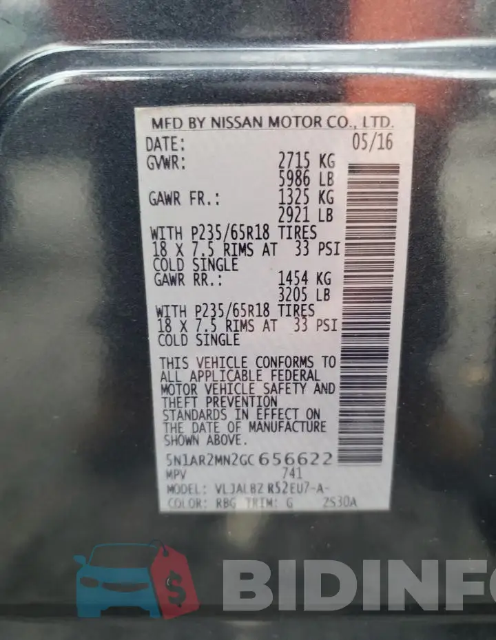 5N1AR2MN2GC656622 Photo# 13