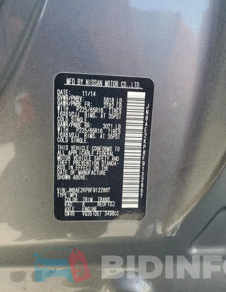 JN8AE2KP8F9122867 Photo# 13