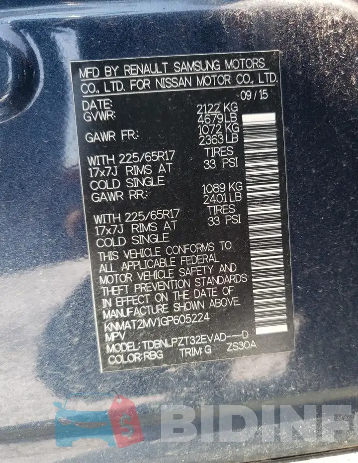 KNMAT2MV1GP605224 Photo# 13