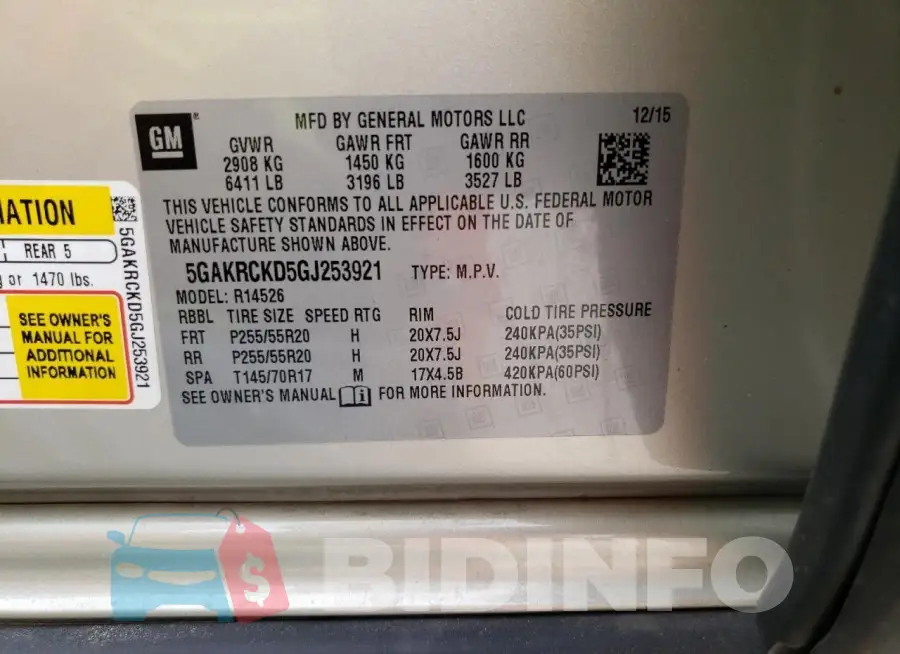 5GAKRCKD5GJ253921 Photo# 13