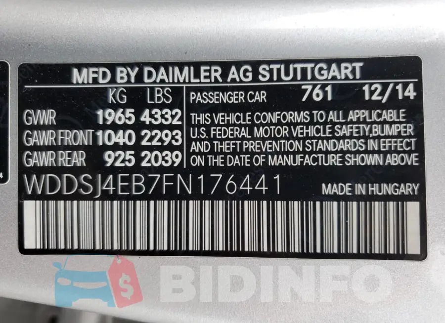 WDDSJ4EB7FN176441 Photo# 12