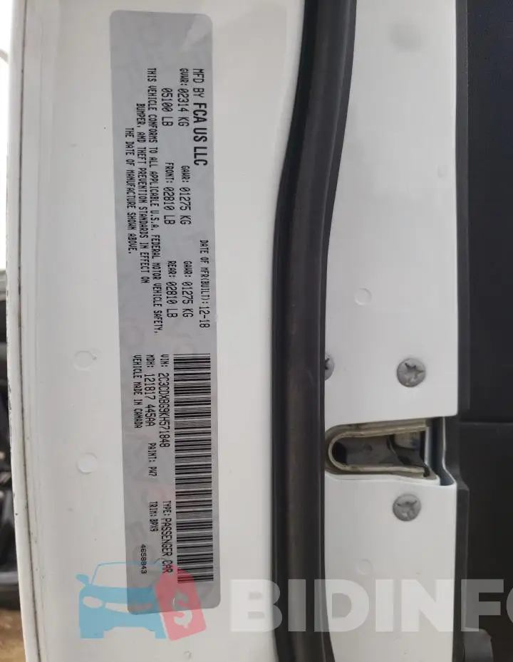 2C3CDXBG9KH571848 Photo# 13