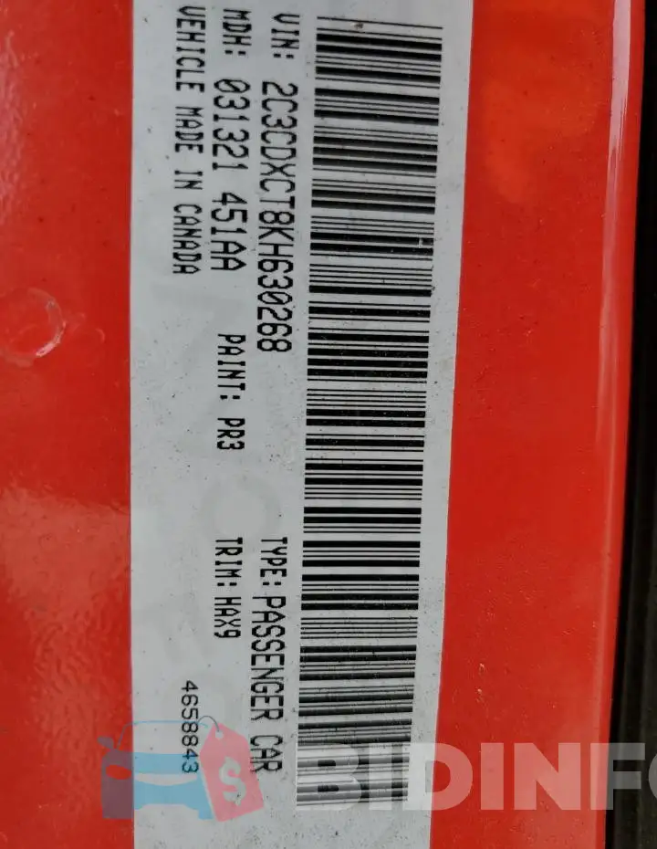 2C3CDXCT8KH630268 Photo# 12