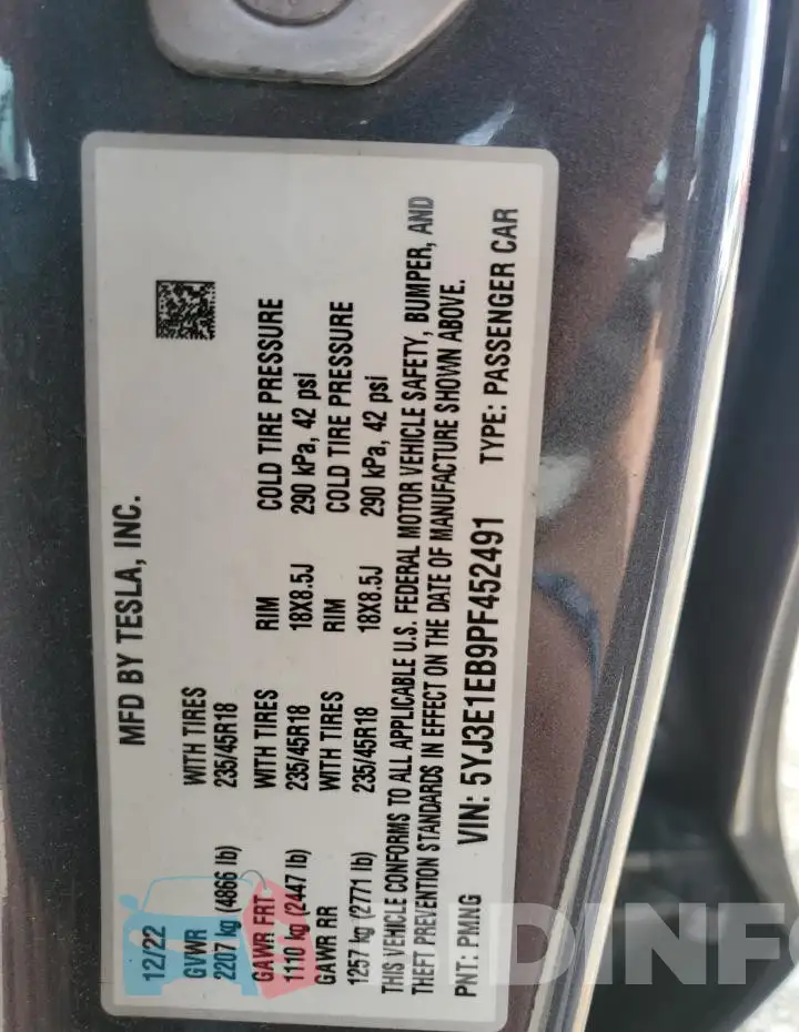 5YJ3E1EB9PF452491 Photo# 12