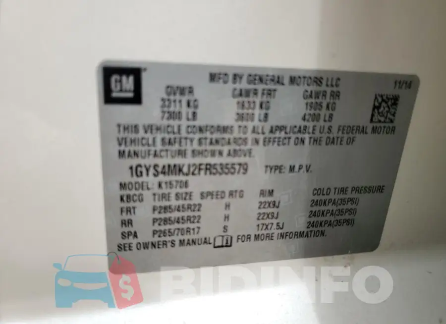 1GYS4MKJ2FR535579 Photo# 13