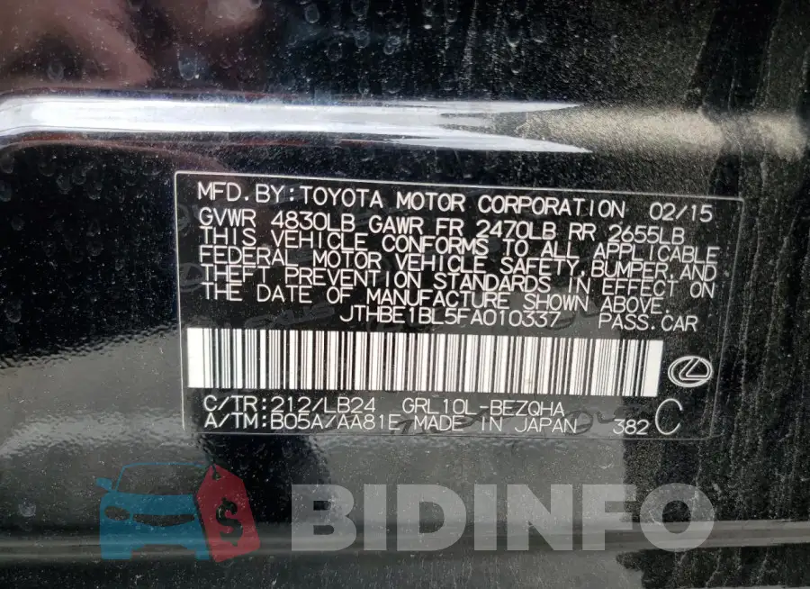 JTHBE1BL5FA010337 Photo# 12