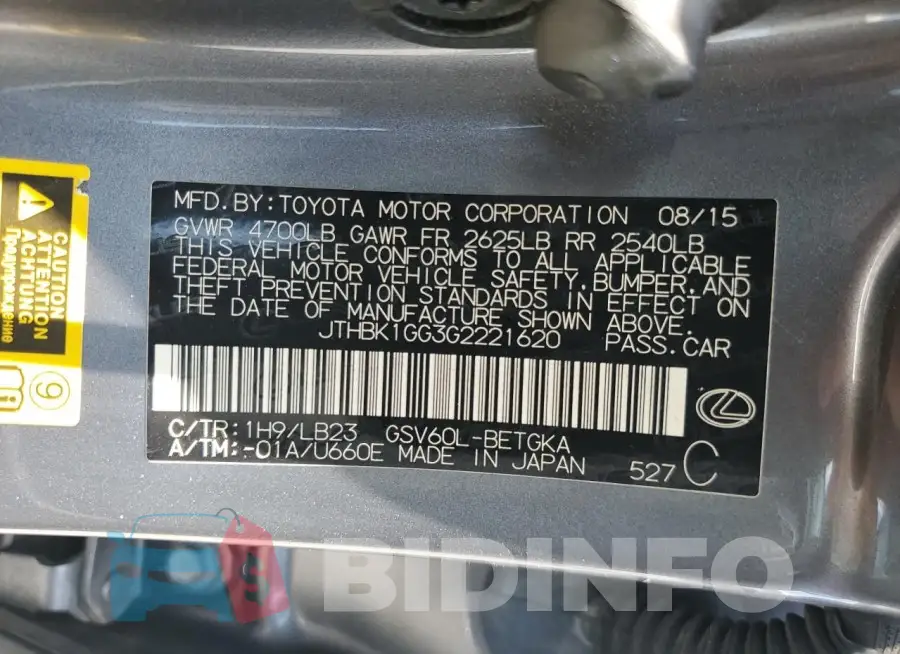JTHBK1GG3G2221620 Photo# 13