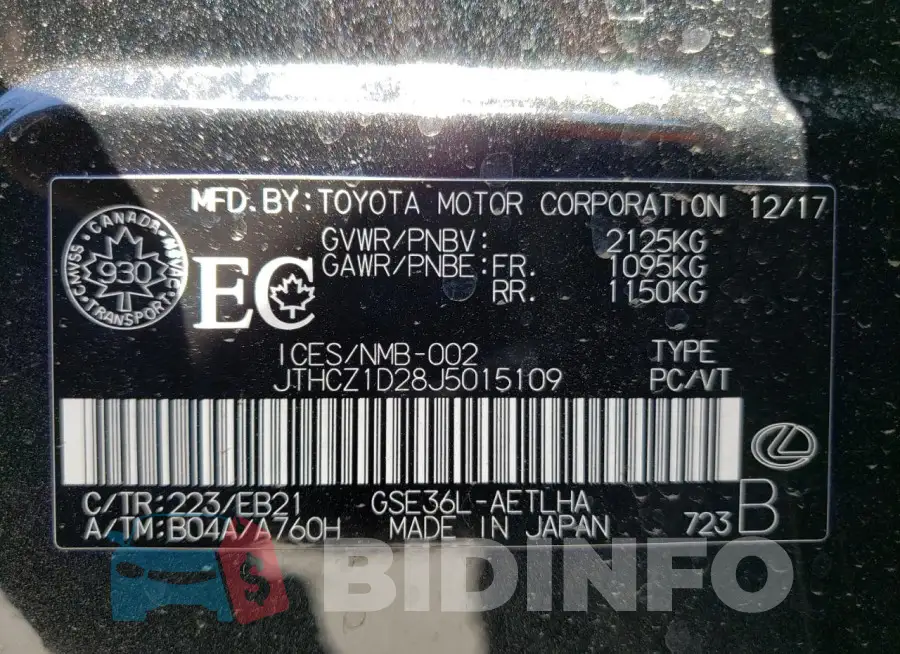 JTHCZ1D28J5015109 Photo# 12