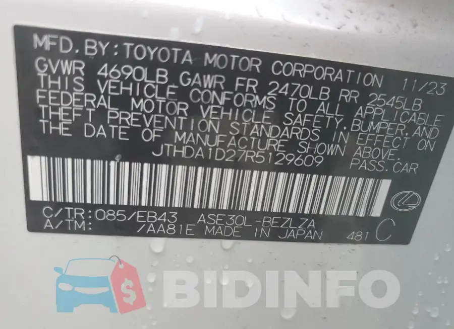 JTHDA1D27R5129609 Photo# 13