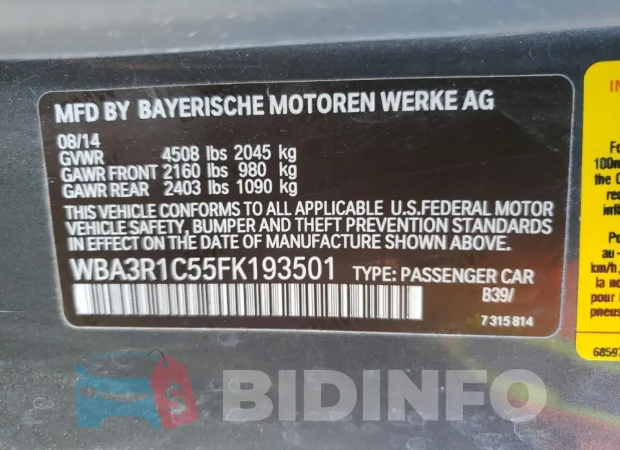 WBA3R1C55FK193501 Photo# 12