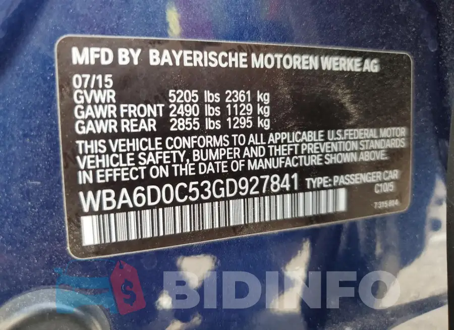 WBA6D0C53GD927841 Photo# 12