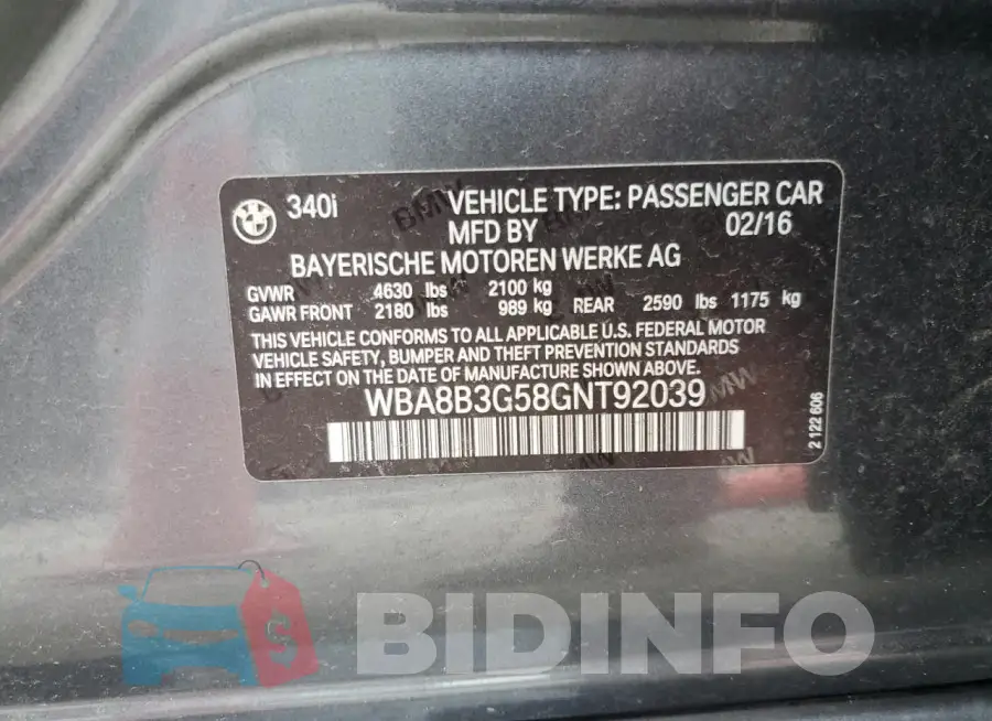 WBA8B3G58GNT92039 Photo# 13