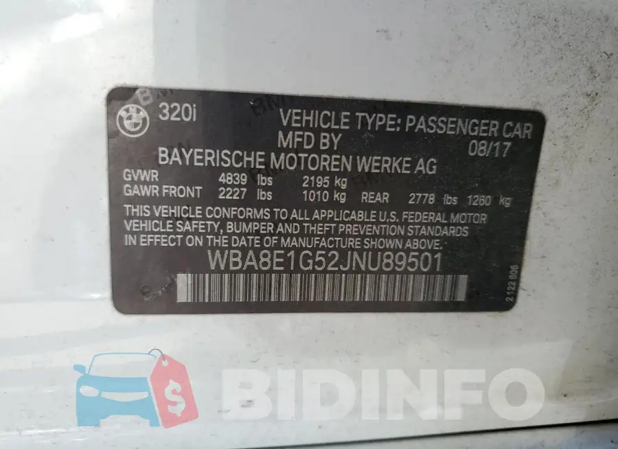 WBA8E1G52JNU89501 Photo# 12