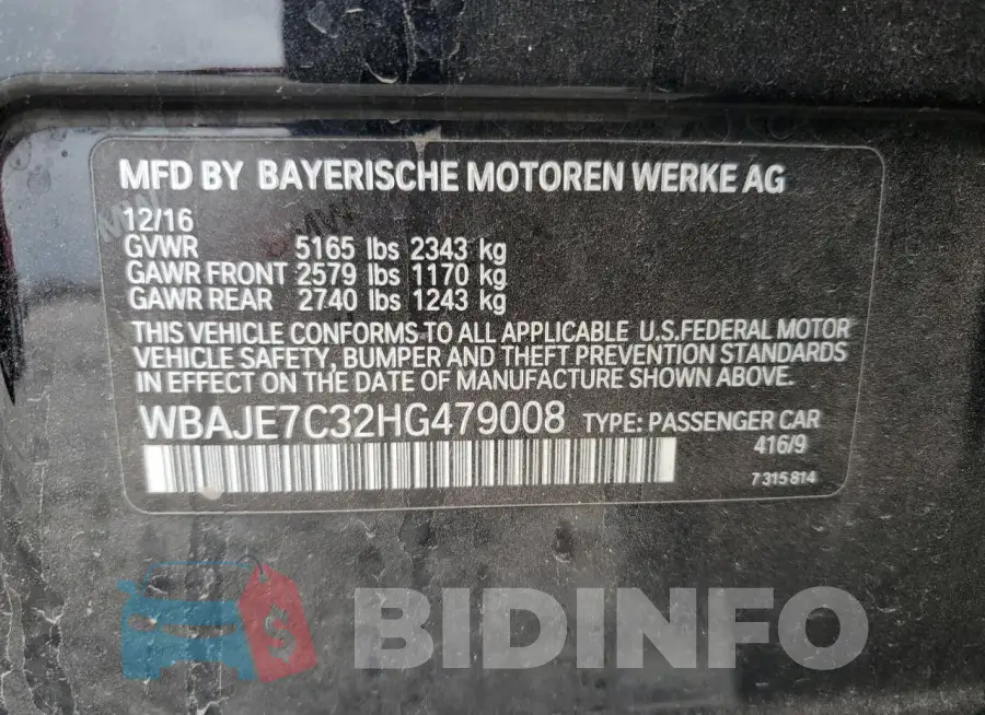 WBAJE7C32HG479008 Photo# 13