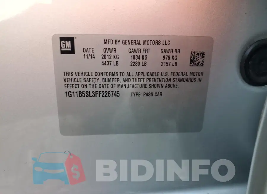 1G11B5SL3FF226745 Photo# 12