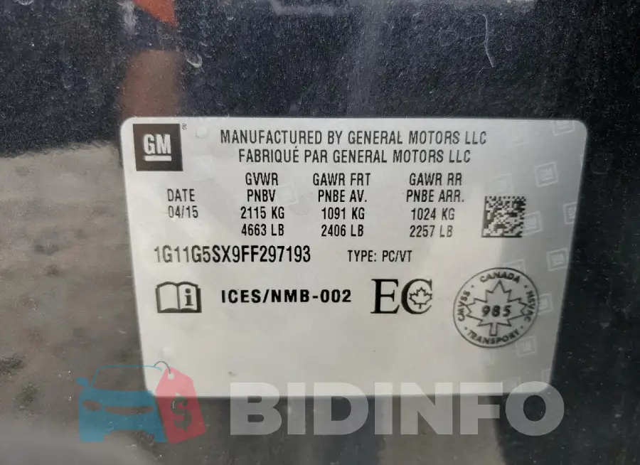 1G11G5SX9FF297193 Photo# 13