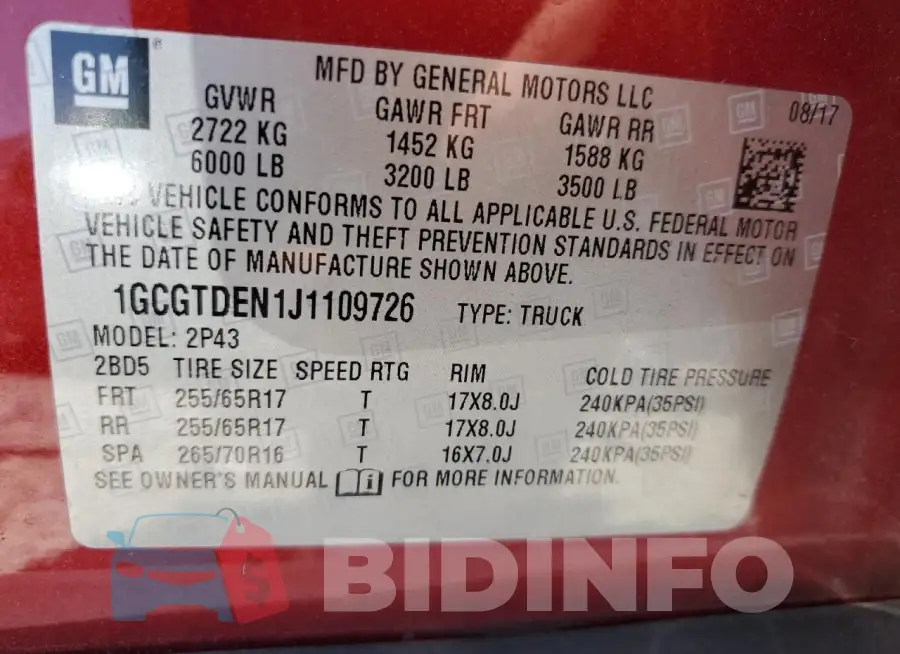 1GCGTDEN1J1109726 Photo# 13