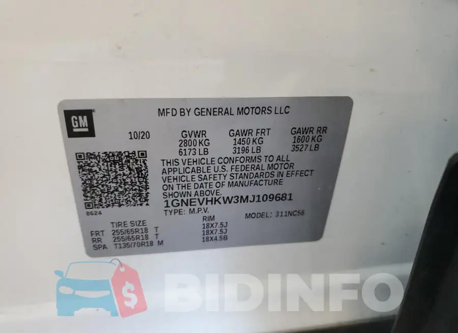 1GNEVHKW3MJ109681 Photo# 13