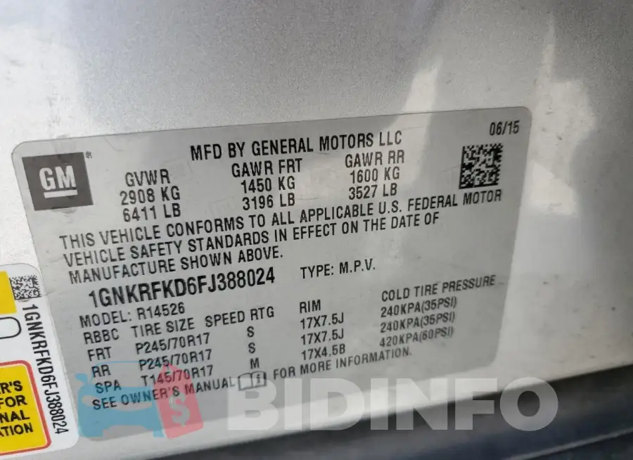 1GNKRFKD6FJ388024 Photo# 12