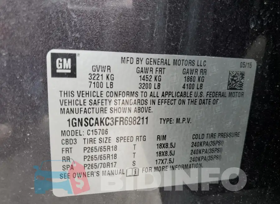 1GNSCAKC3FR698211 Photo# 13