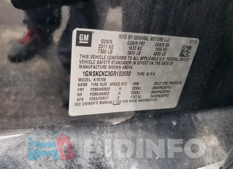 1GNSKCKC3GR102630 Photo# 13