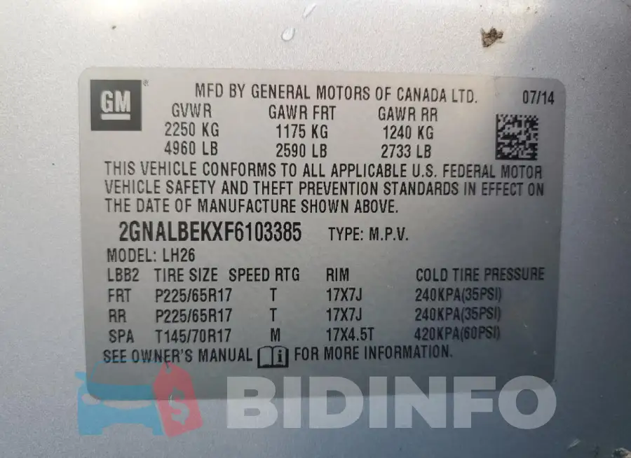 2GNALBEKXF6103385 Photo# 13