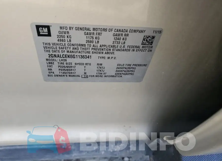2GNALCEK6G1136341 Photo# 13