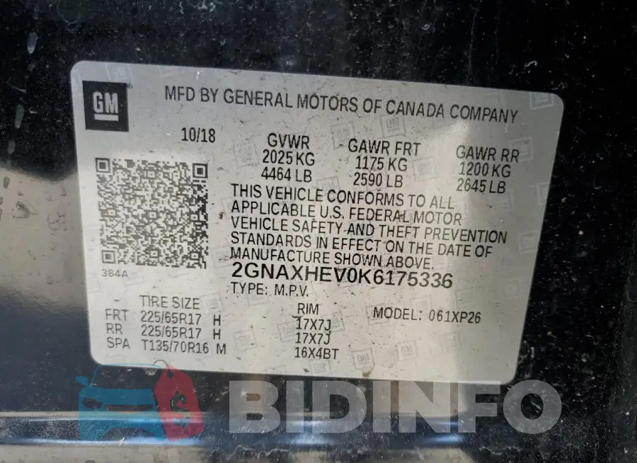 2GNAXHEV0K6175336 Photo# 14